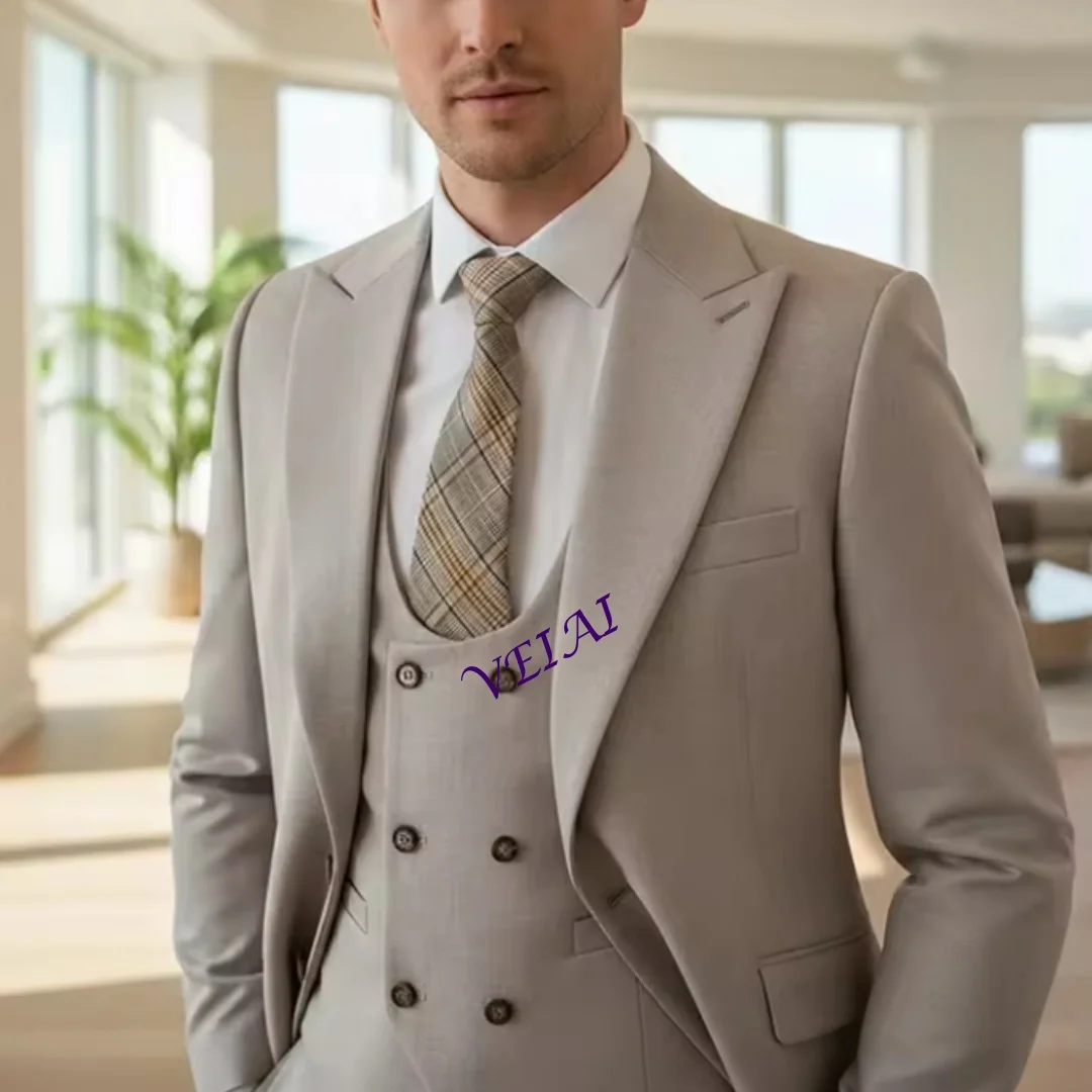

Customizedhigh quality men suits 3 piece set elegant slim fit formal office and leisure banquet groomsman set groom's suit
