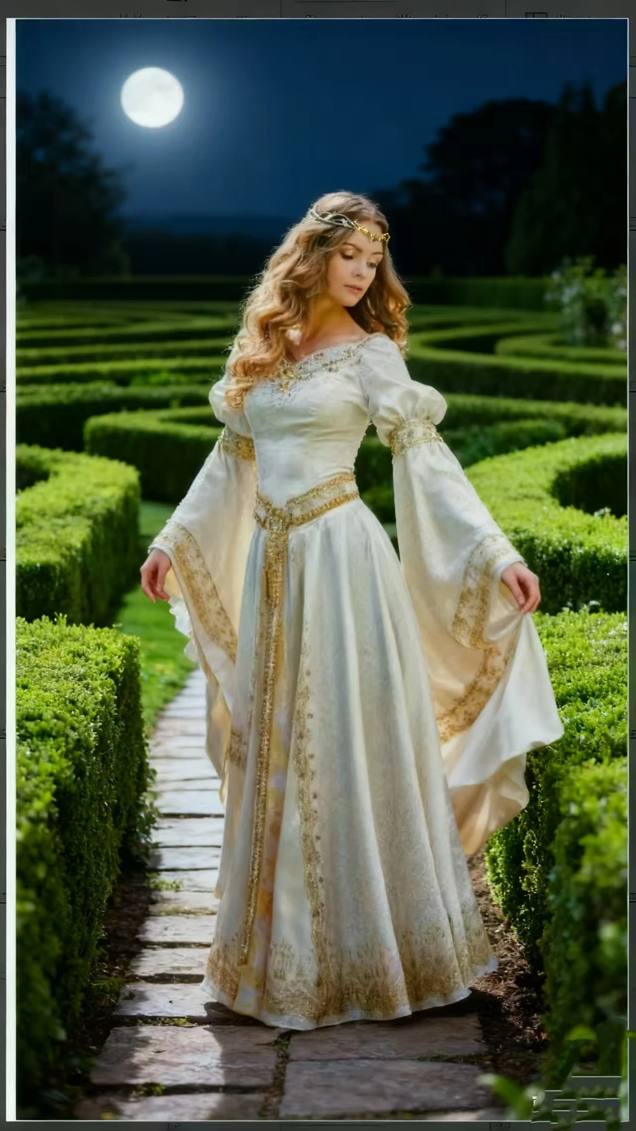 Vestidos de novia medievales de manga larga de hadas, encaje completo con apliques dorados brillantes, vestidos de novia renacentistas de Hada Elven Tudors