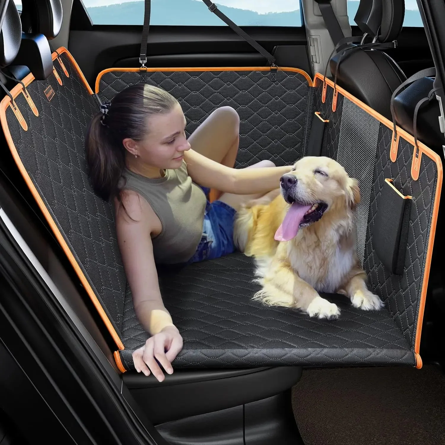 Back Seat Extender for Dogs-Supports Waterproof Dog Car Seat Cover Hard Bottom-Detachable Scratch Proof Nonslip Soft Hammock