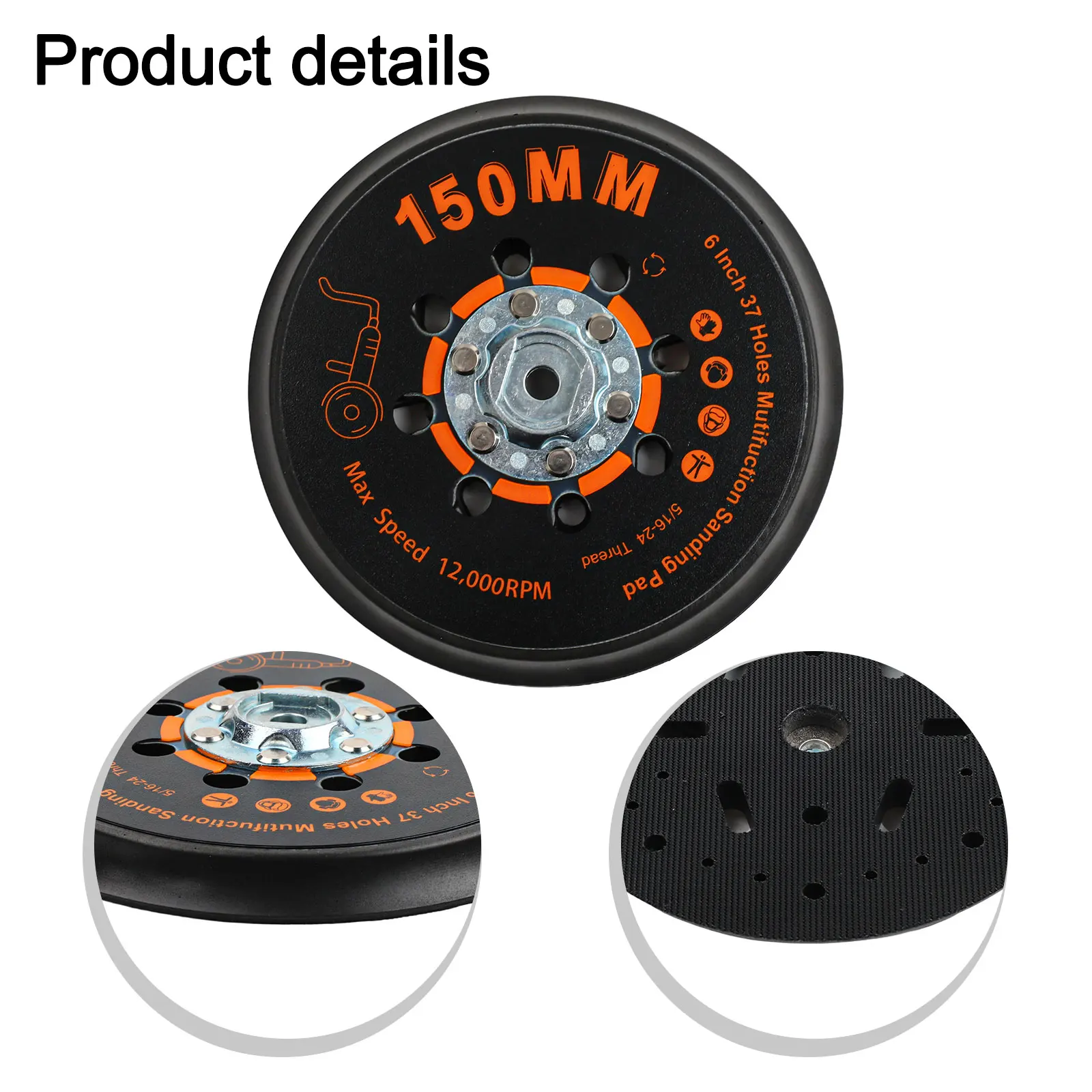 For Orbital Sander Grinding Pad Orbital Sander For Home Improvement 150mm 6inch 5 16-24 Thread Max Speed 120000 RPM