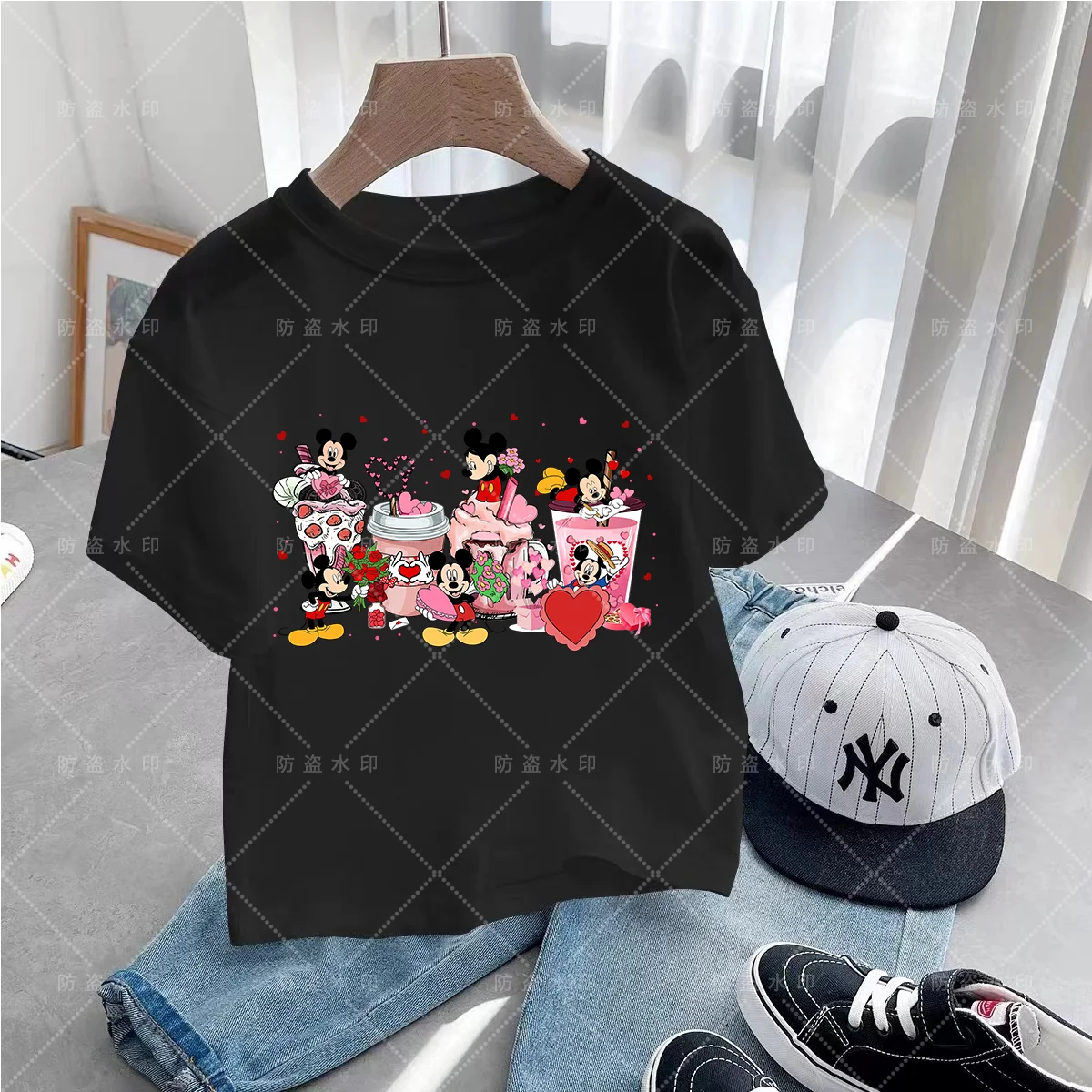 Kaus musim panas anak perempuan Disney T-shirt musim panas gambar cetak hewan kartun baju anak perempuan baju lengan pendek musim panas Kawaii baju anak lucu T-shirt