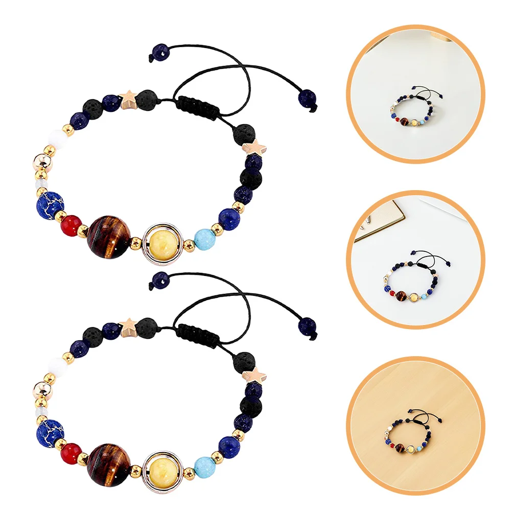 

2Pcs Solar System Bracelet Natural Stone Beads Energyguarding Properties Aesthetic Bracelets for Women Teen Daily Life
