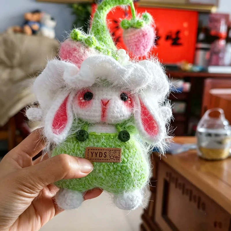 

Custom Name Crochet Bunny Keychain, Personalized Strawberry Witch Rabbit Keyring, Handmade Plush Bag Charm Gift