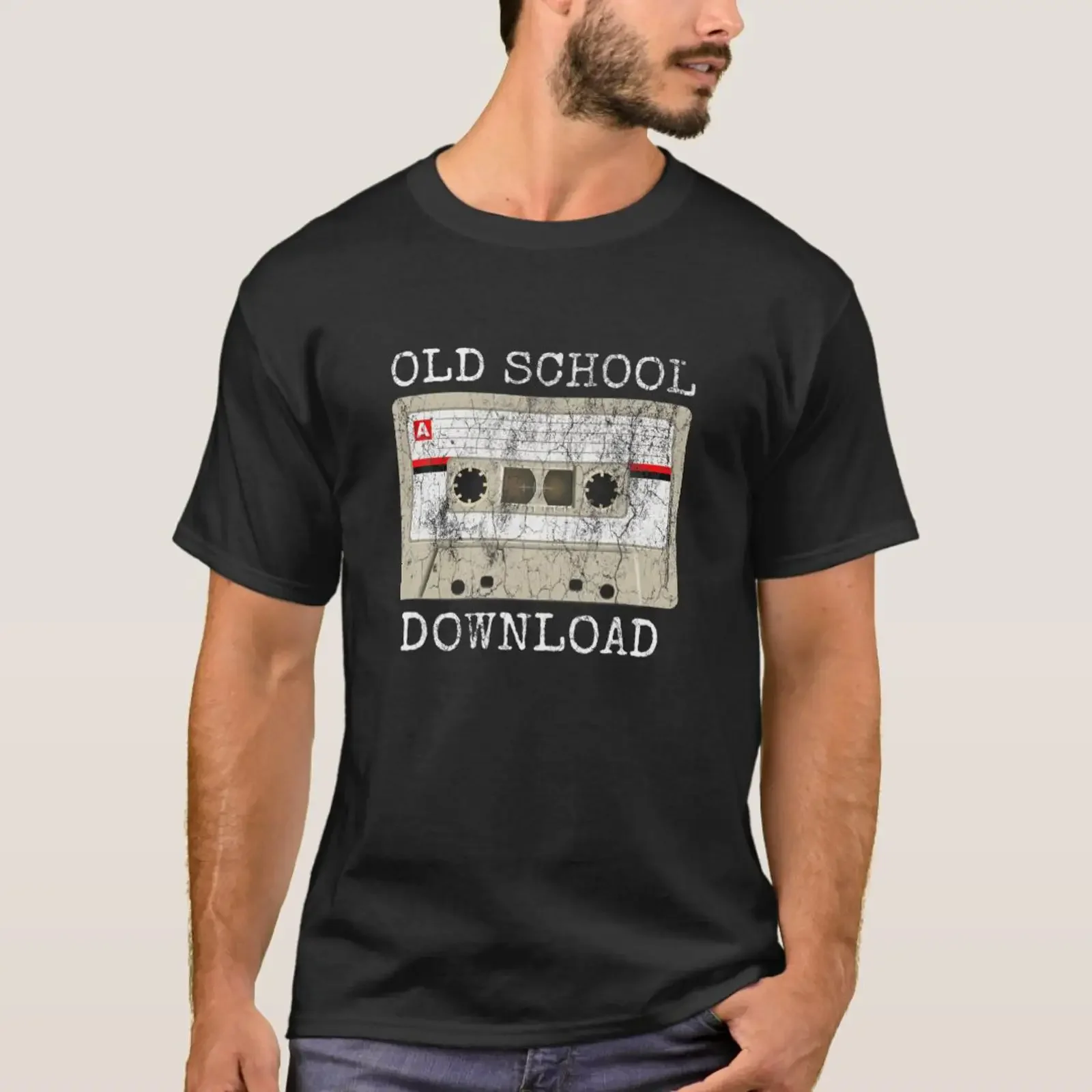 Original Old School Music Download Distressed Tape T Shirt vintage Washed streetwear Comfortable Stylish homme fashion Slightly