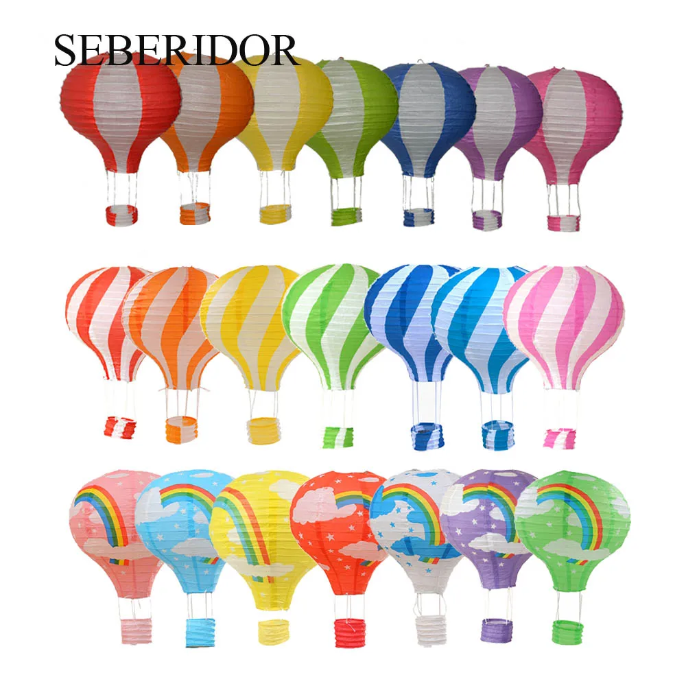 

Ceremony Holiday Party Favor Folding Paper Lantern Hot Air Balloon Shape 30cm Pink Blue For Kids Baptism Birthday Wedding Decor