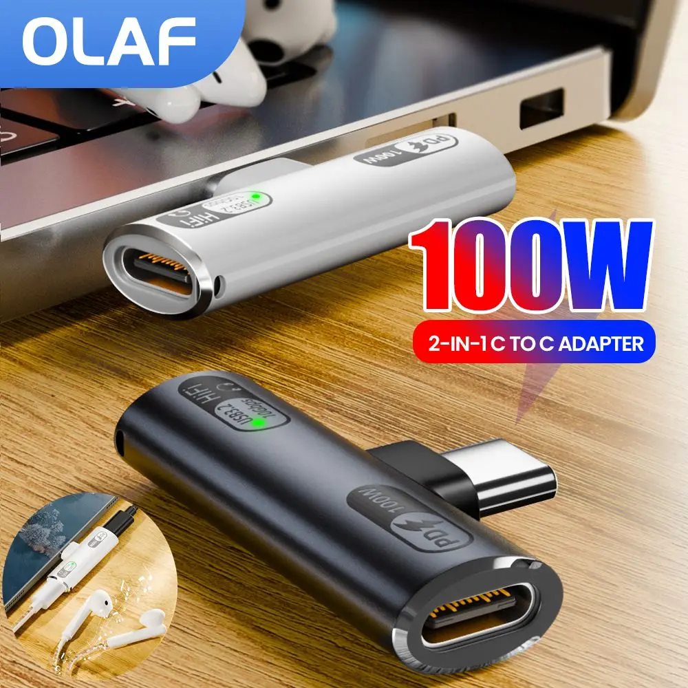 

Адаптер для наушников типа C 2 в 1, преобразователь передачи данных PD100W для быстрой зарядки для iPhone15 16, аудиоадаптер типа C для iPad