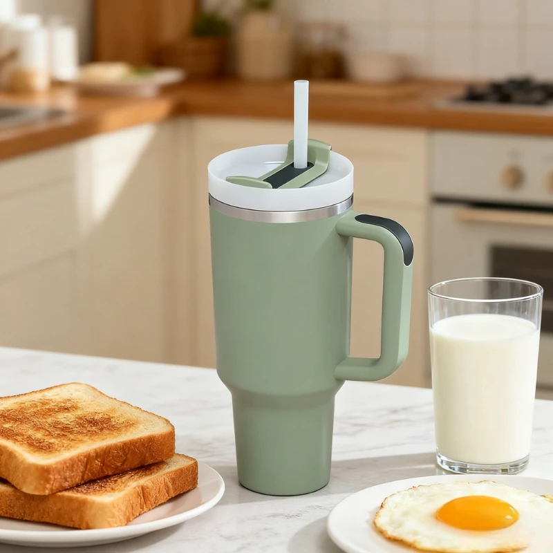 NEW 40oz Stainless Steel Car Cup Large Capacity Water Cup with Handle and Straw Double-walled Insulated Travel Mug Holiday Gift