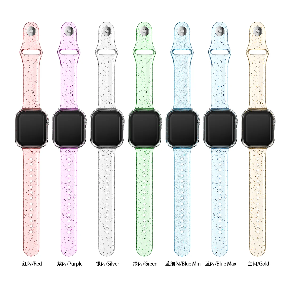 Strap Silicone Transparente para Apple Watch, Glitter Band para Mulheres, Sport iWatch, Band 40mm, 44mm, 45mm, 41mm, 38mm, 42mm, 49, 6, 9, 8, 7, SE,