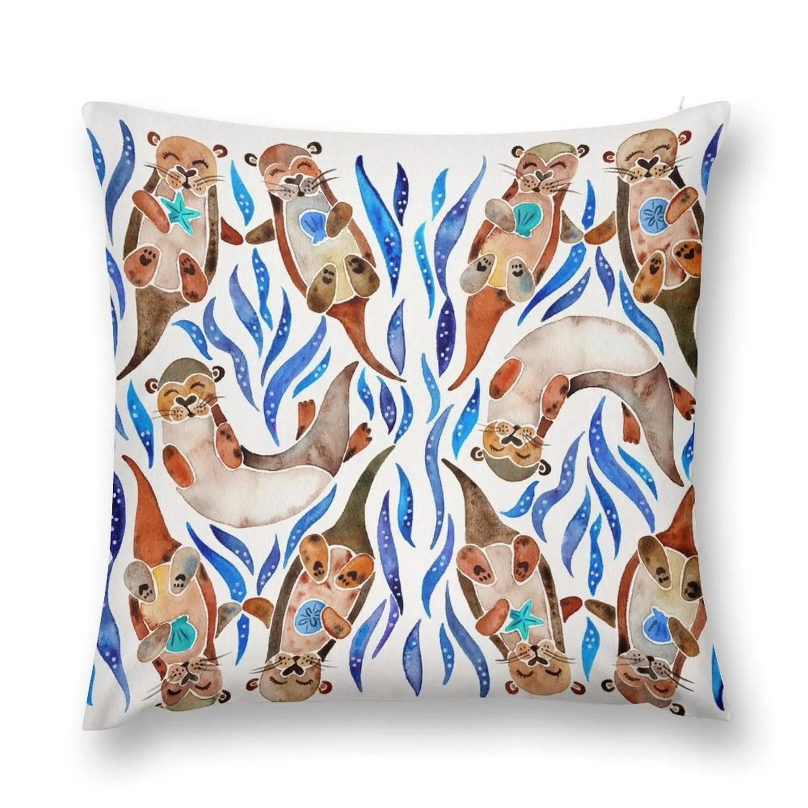 Five Otters – Blue Palette Throw Pillow New year Luxury Cushion Cover Sofa Decorative Covers pillow