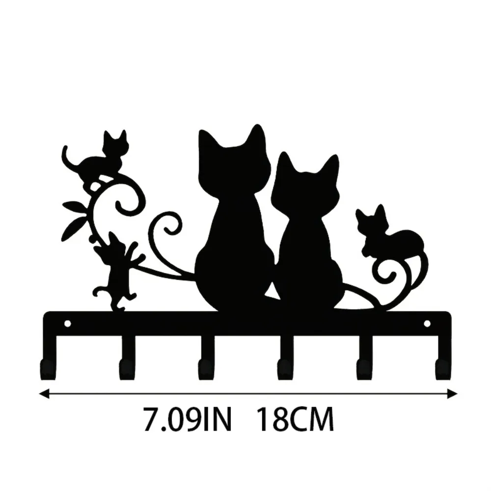 Black Cat Metal Key Holder，Wall Mounted Hook - Elegant Animal Silhouette Wall Decor for Home Living Room， Gif