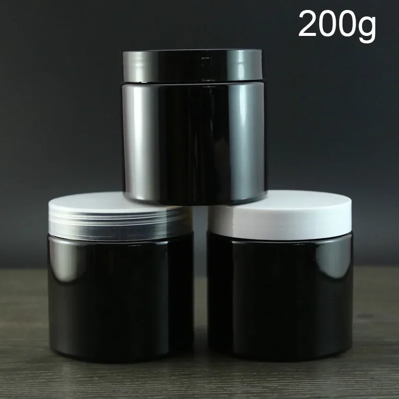 200g Empty Plastic Jar Black Cosmetic Container Body Lotion Makeup Cream Spice Candy Coffee Travel Refillable Bottle