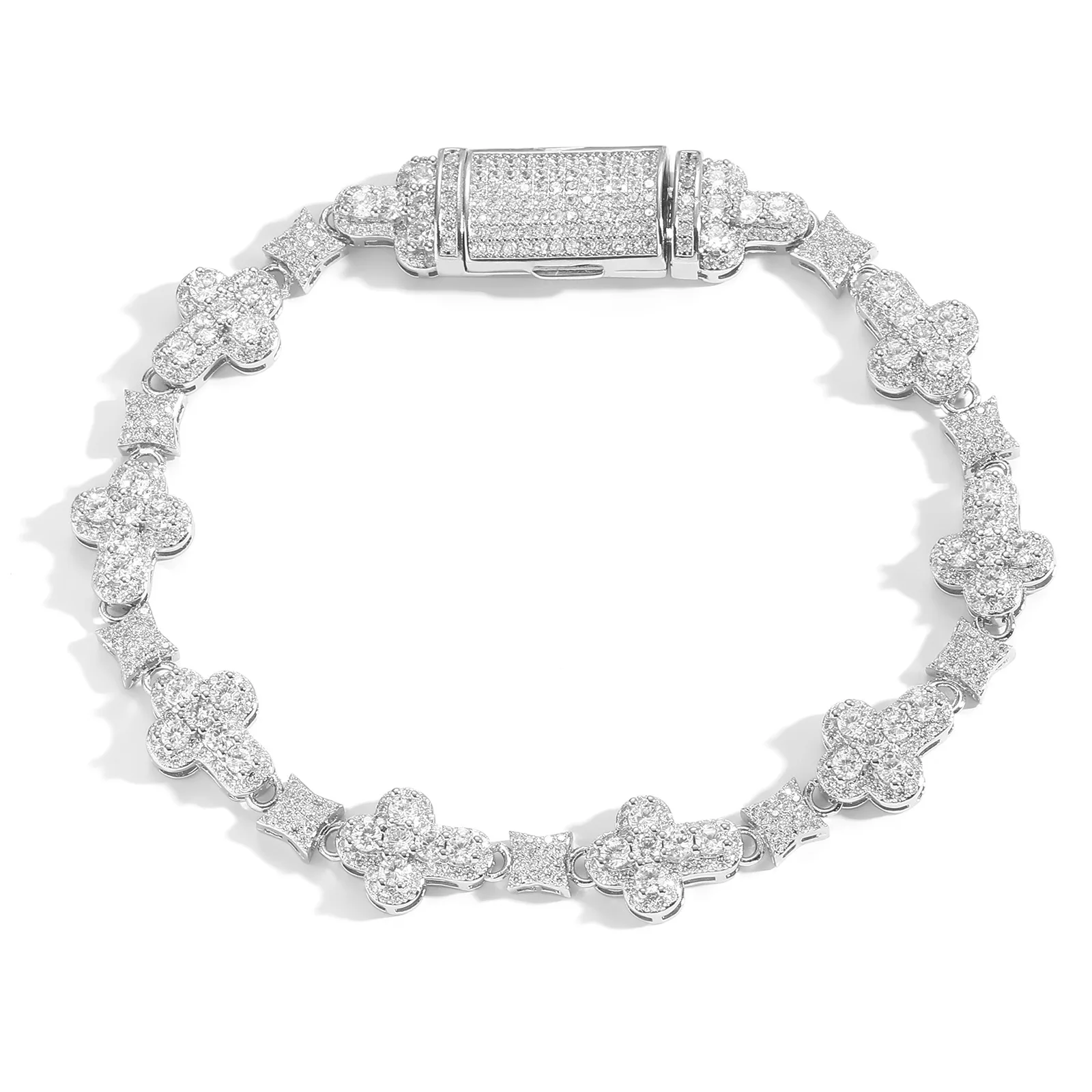 PT950 Platinum prevents stones loosening, this unisex Cross Bracelet holds shiny artificial diamonds for daily commuting wear