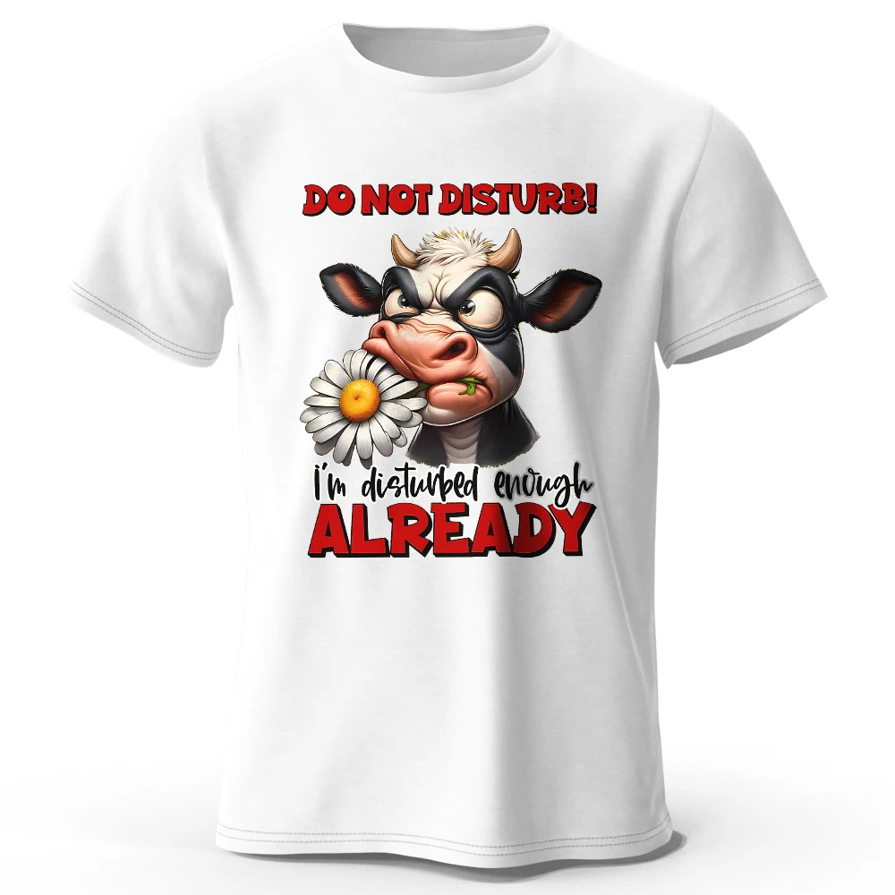 T-Shirt aus 100 % Baumwolle mit Cartoon-Kuh-Aufdruck, weiches und atmungsaktives Rundhals-Kurzarm-T-Shirt, lustiger und skurriler Unisex-Stil