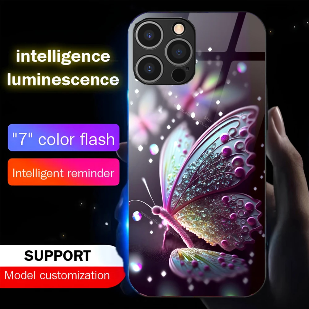 Pretty Crystal Love Luminous Phone Case LED Light Glass Cover For Samsung S25 S24 S23 S22 S21 S20 FE Note 10 20 Plus Ultra A54