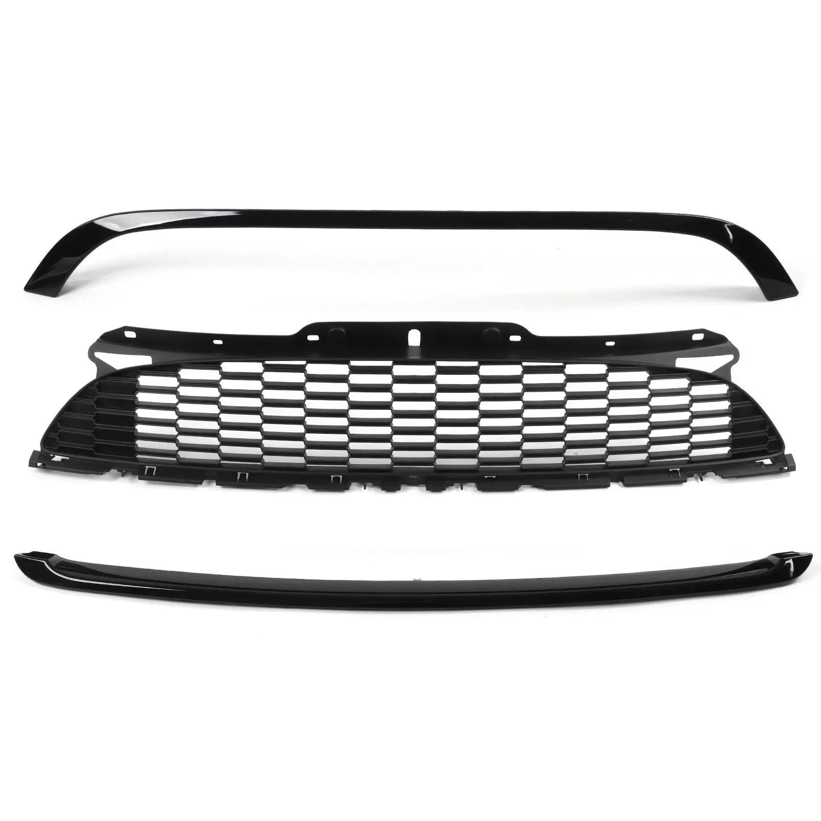 

for Mini R55 R56 R57 R58 R59 S JCW Glossy Black Front Hood Molding Grille Surround Cover Trim Kit 3Pcs Set ABS+PP