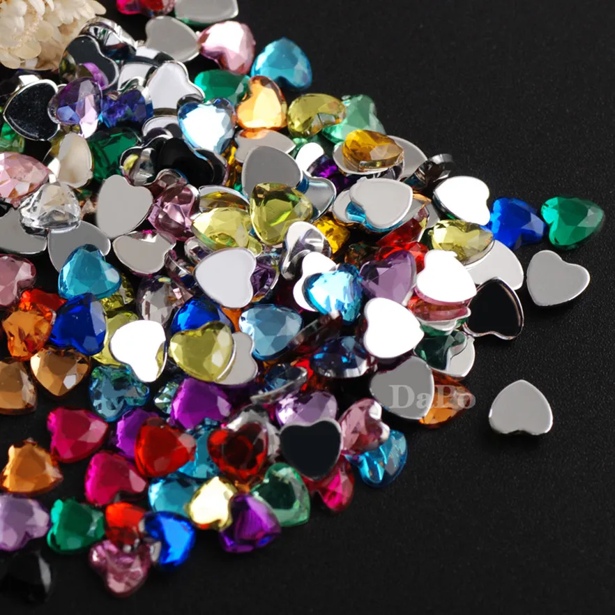 100Pcs 6mm More Colors Heart Shape Flat Back Acrylic Rhinestones Glue on Stones DIY Crafts Decoration Clothing Accessories