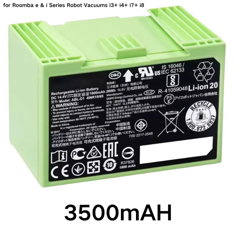 

Аккумулятор 14.4V 3500mAh i7 для роботов-пылесосов iRobot Roomba серий e и i, совместим с моделями i7+ e5 7150 7550 i3 3150 i3+ 3550 i4 4150 i4+ 4624864
