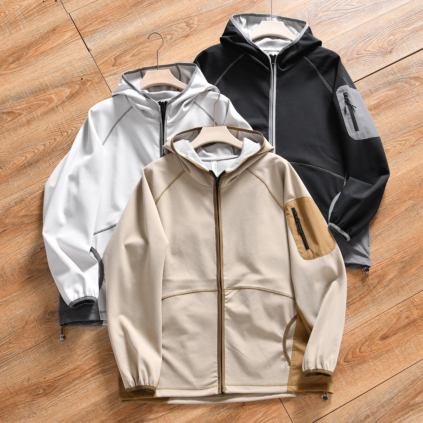 Men's Outdoor Casual Hooded Open Cardigan Sweatshirt Jacket 3D Tailoring Color Block Design Autumn Season Polyester Fiber