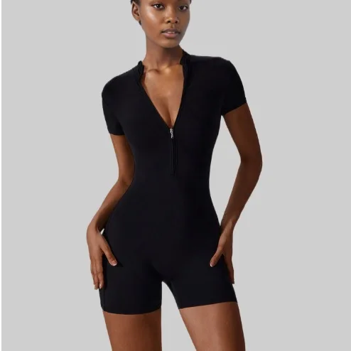 

Zippered Bodysuit Midlength Sleeve Breathable Bodysuit High Waist Performance Jumpsuit Fitness Compression Seamless Overalls