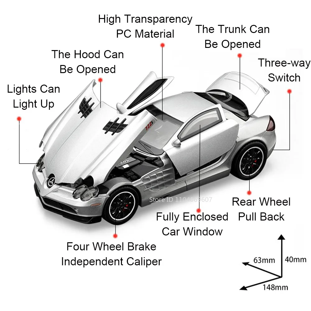 Maßstab 1:32 SLR 772S S400L Modell Spielzeugautos Legierung Druckguss Sound Licht Türen geöffnet zurückziehen Gummireifen für Kinder Lernspielzeug