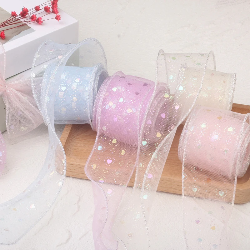 

50 Yards 50MM Heart Silver Thread Edge Sequin Colorful Dots Yarn Ribbon DIY Crafts Handmade Accessories Material Skirt Doll