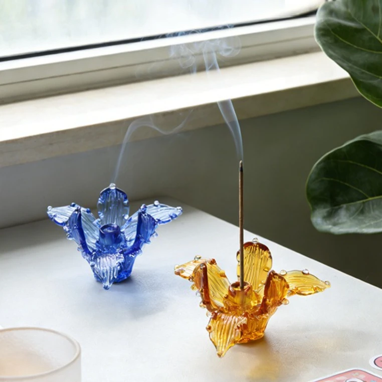 Handcrafted Glass Iris Thread Incense Base Incense Holder Incense Stick Burner Zen Home Decor for Yoga Meditation & Aromatherapy