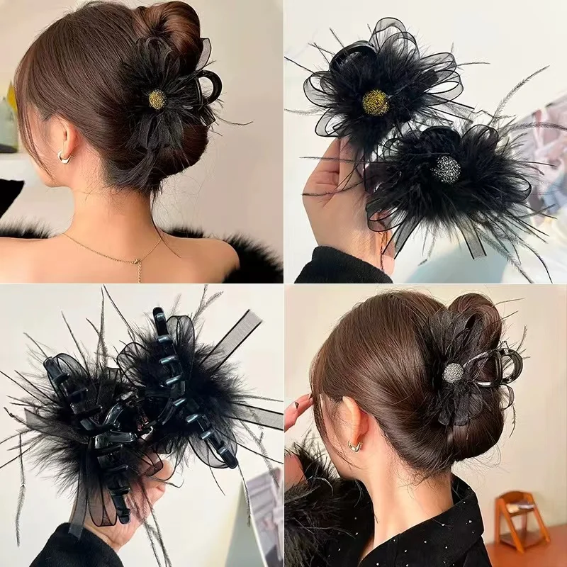 1 bow hair clip Women\'s premium feather clip back of head Shark clip hairy hair clip round drill hair clip headpiece