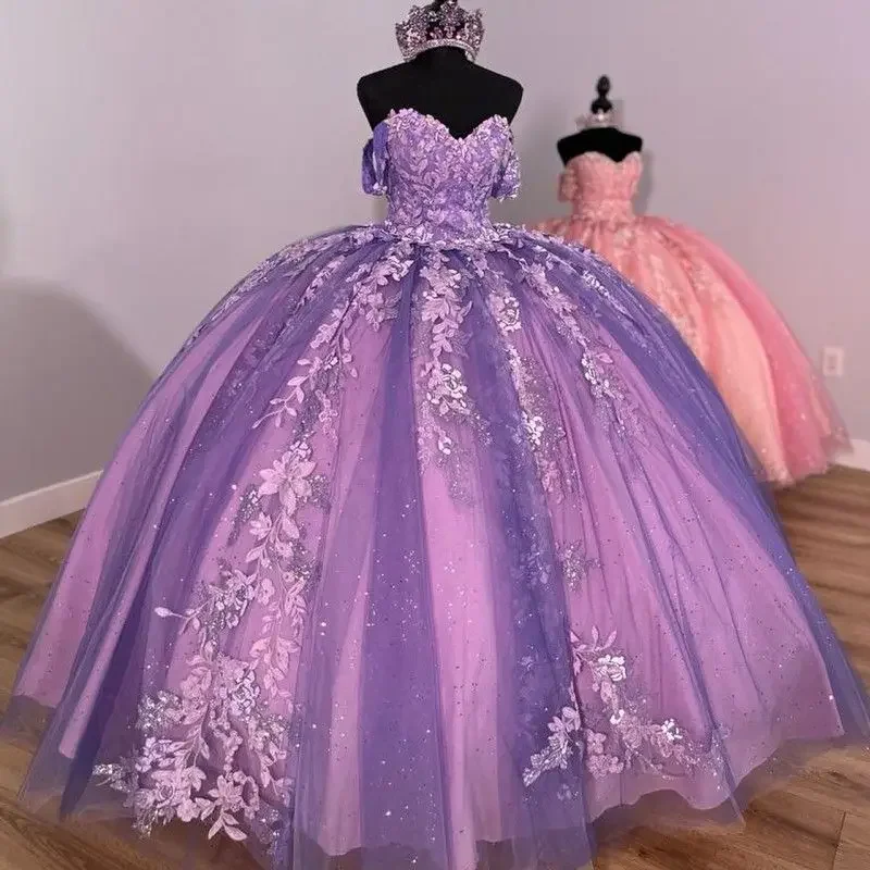 Angelsbridep Customized Purple Ball Gown 15 Year Old Quinceanera Dresses 3D Appliques Girls Prom Party Dress Vestidos De Festa