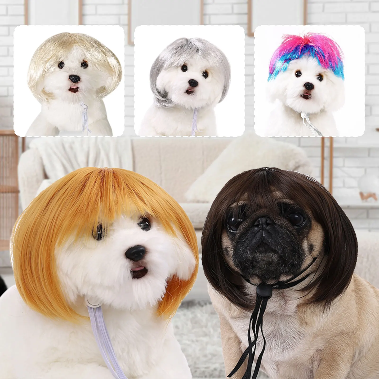 Funny Pet Cosplay Wig Short Dog Costume Wig Pet Decorations Cats Hair Hat Costumes Head Accessories Halloowen Christmas Supplies