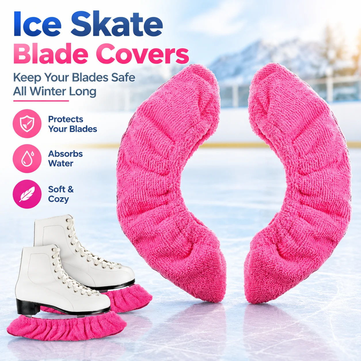 Ice Skate Blade Covers Winter Guards for Figure Hockey Skating, Soft Fiber Protective Sleeves with Nylon Strap, Absorb Water,