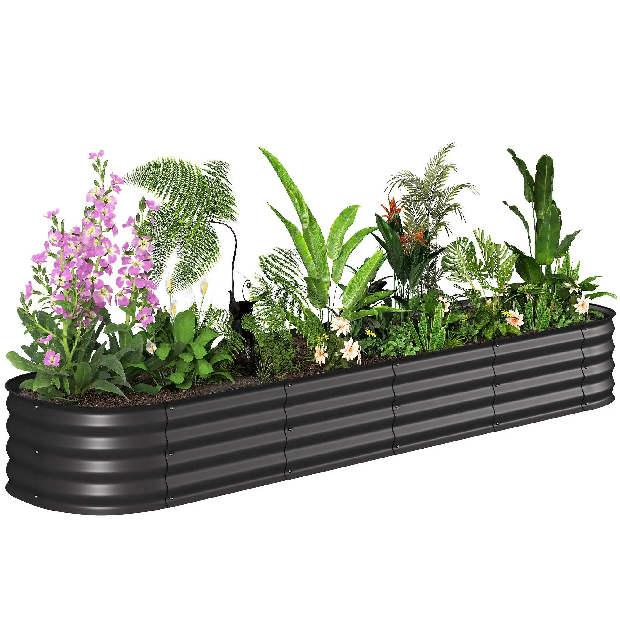 Lit de culture surélevé modulaire en acier 240x62x30cm pour plantes potagères et fleurs, à installer en plein sol