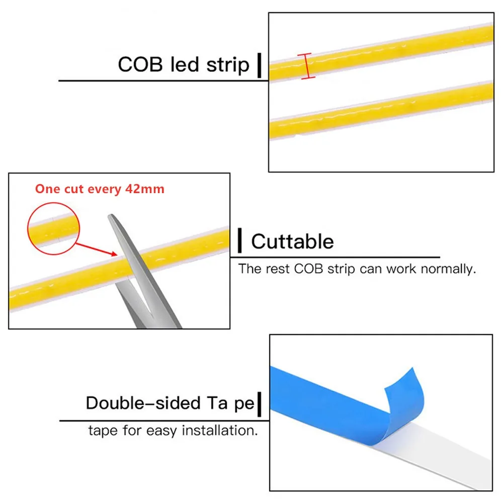 COB DC 12V 24V taśma LED 384 leds/m Super cienkie 5mm miękkie elastyczne światło Bar ciepły zimny biały 3000K 4000K 6000K domowe lampki dekoracyjne