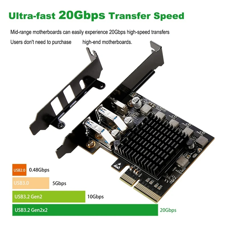 2 USB 3.2 Gen2 X2 A And 1 USB C Type-C Pcie X4 Host Controller Card 20Gbps High Speed Industrial Camera Video Capture