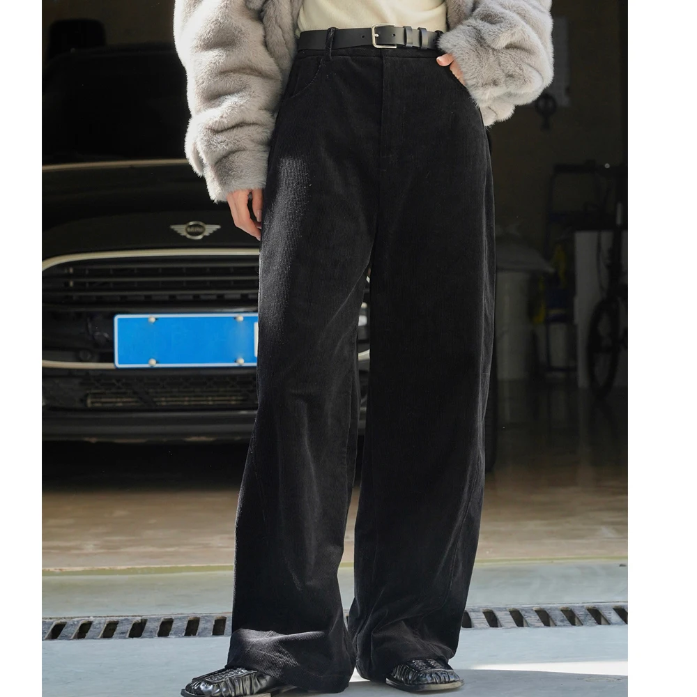 2024 Women Autumn High Waist Wide Leg Corduroy Pants 97% Cotton Fashion Clothes Pants Female Long Trousers