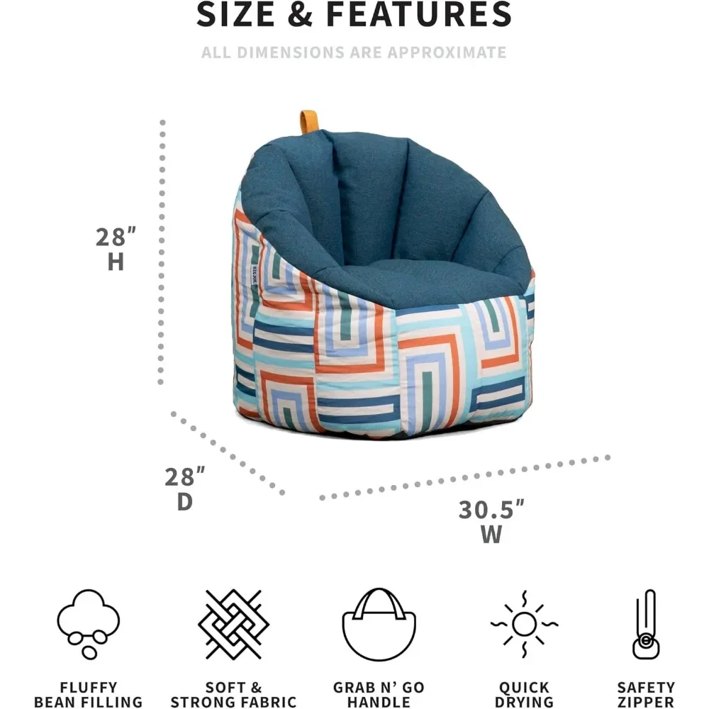 Fauteuil pouf résistant aux intempéries, canapé pouf d'extérieur de 2.5 pieds, blocs de verre de lac/radiateur entrelacés, tissu à degré UV