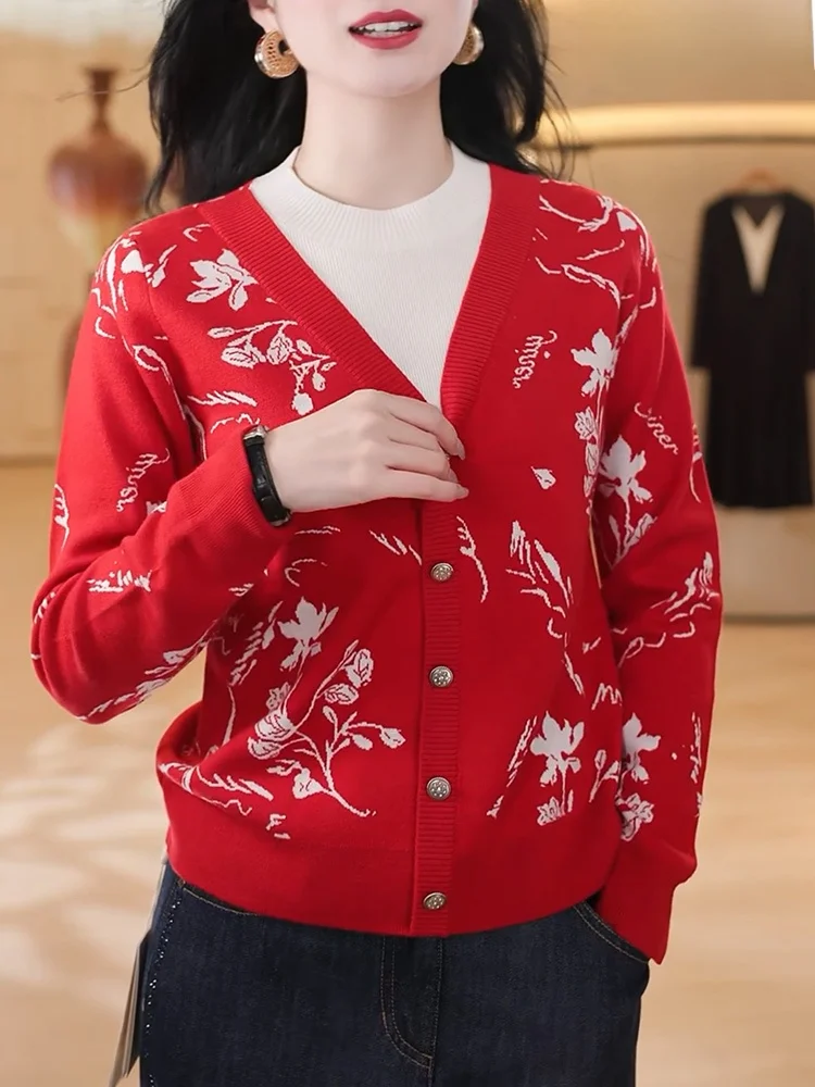 

V-Ne Knitted Open Cardigan Autumn New Sle Large Size Retro Ele Versatile Women's Top High Quali Camere