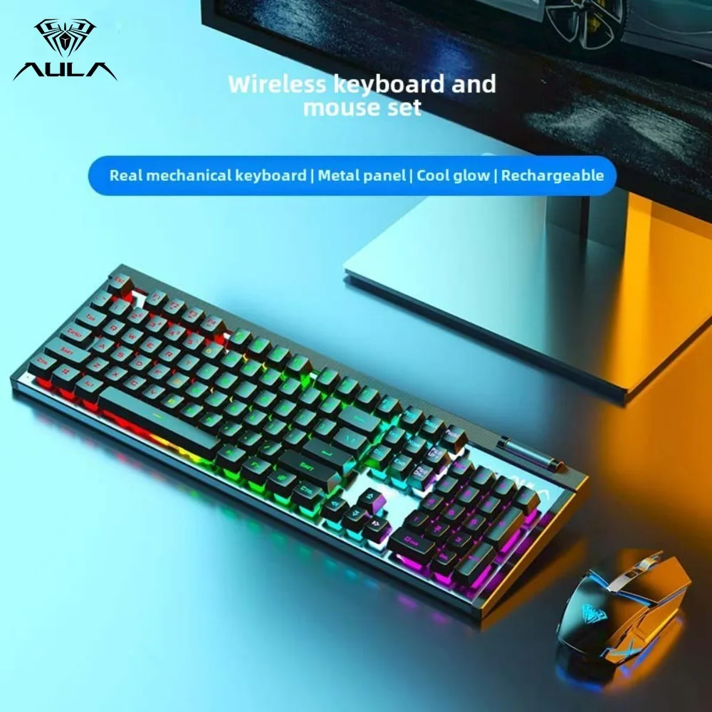 

AULA T610 2.4G Wireless Keyboard and Mouse Set Rechargeable Notebook, Desktop Office, Home Gaming, E-sports Gaming Accessories