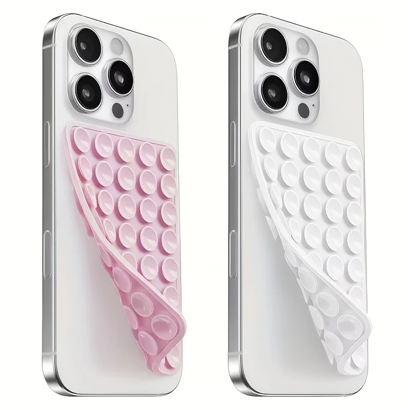 2 PCS suportes de telefone com sucção de silicone antiderrapante de dupla face, universalmente compatíveis com iPhone e Android. Compacto, móvel e um