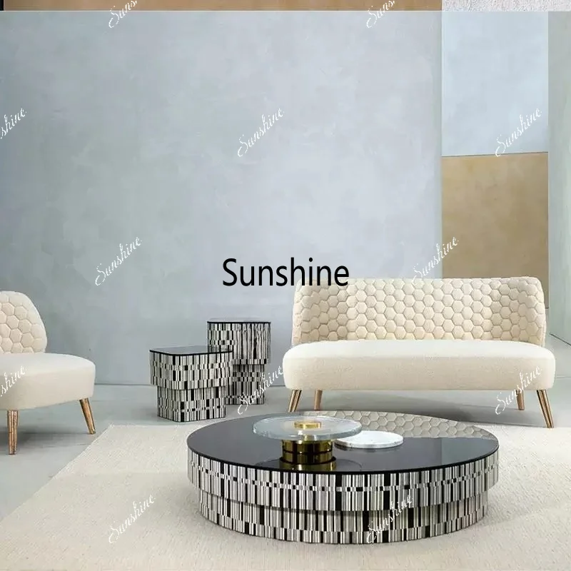 Italian minimalist striped living room coffee table villa large flat floor advanced round coffee table