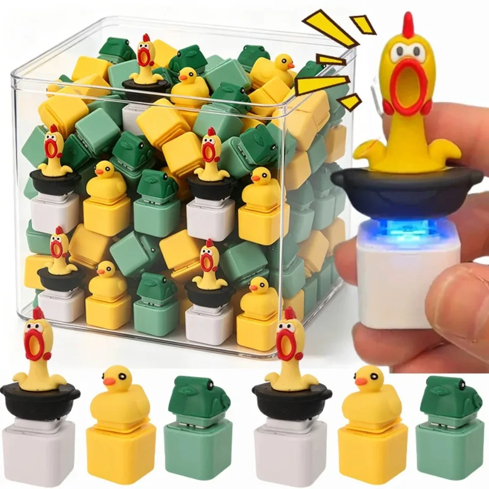 Anti-Stress Screaming Goat Cat Frog Duck Key Chain LED-Glowing Fidget Button Cartoon Cute Animal Rechargeable Sounding Keyring