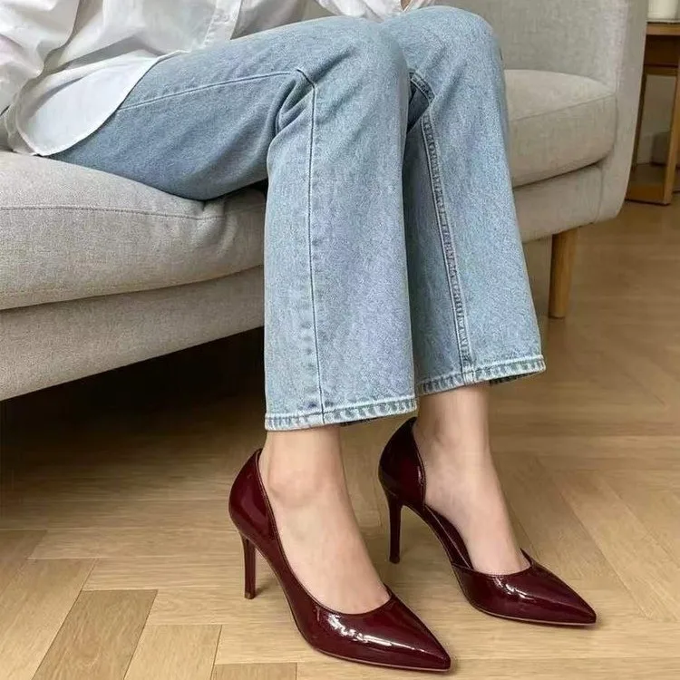 2026 Spring and Summer New Classic Solid Patent Leather Stilettos Women's Pointed Toe Elegant Large Size Slip-On Low Top Shoes