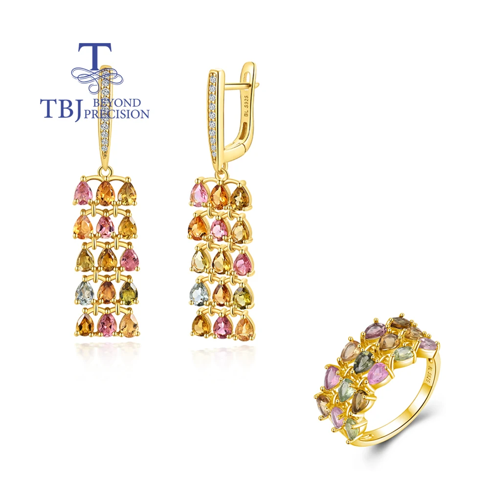 

Натуральная груша 3*4 мм, разноцветные серьги-кольца с турмалином, комплект из стерлингового серебра 925 пробы, роскошные изысканные украшения для женщин, подарки на годовщину