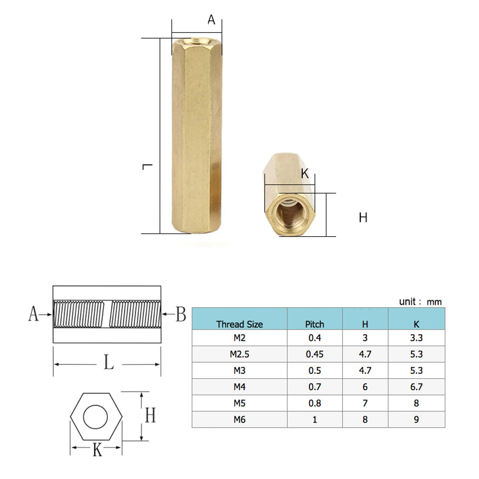 M2 M2,5 M3 M4 M5 M6 Messing Motherboard Abstandsbolzen Hex Board Rack Stud Abstand Schraube Sechskant Kupfer Weibliche PCB Säulen Bolzen Abstandshalter – Detail 2