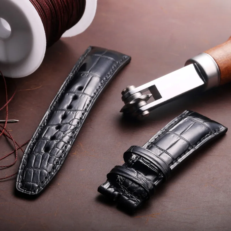 Crocodile Leather Replacement Watchbands For IWC Portugues Pilot Black Alligator Grain Watch Band Bracelet Strap 20mm 21mm 22mm