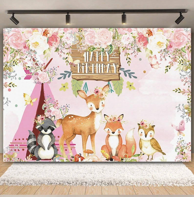 Tropical Jungle Safari Animals Backdrop Girl Wild One Forest Flower Baby Shower Birthday Photography Background Photo Studio