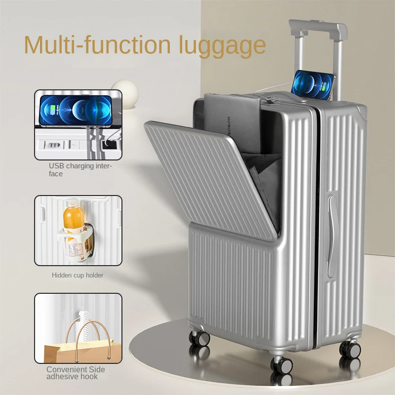 3:7 Large Capacity Luggage Front Opening PC Suitcases 20 Inch Boarding Box 24/26/28/30 Inch Zip Universal Wheel Trolley Case