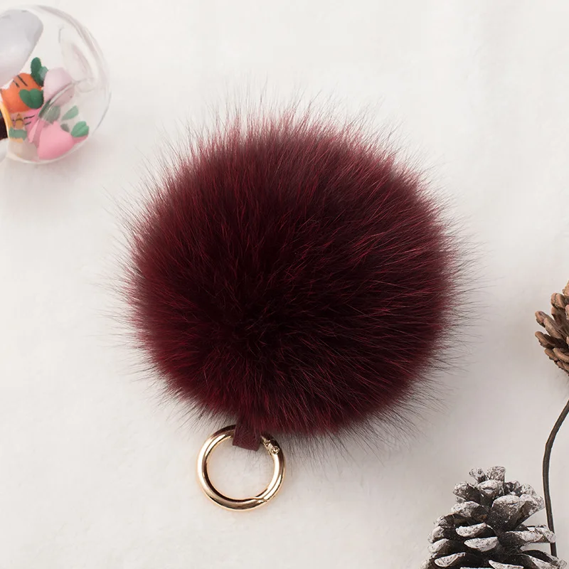 12cm Fluffy Real Fox Fur Ball Poms Keychain For Women Luxury Pompom Keyring Accessories Bag Decoration Emo Trinket Jewelry Gifts