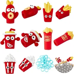 20 Pcs 5 Styles Knitting Needle Stoppers and 50 Pcs Plastic Knitting Stitch Marker Rings Fast Food Theme Silicone Knitting