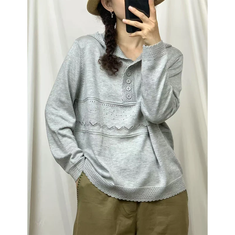 Masss Wasss marque 2025 automne pull ample femmes mode Vintage classique à capuche chandails dames de luxe élégant coton pulls