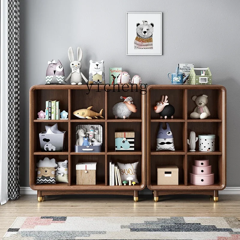 TQH floor-to-ceiling bookshelf bookcase small apartment solid wood foot storage living room lattice storage cabinet combination